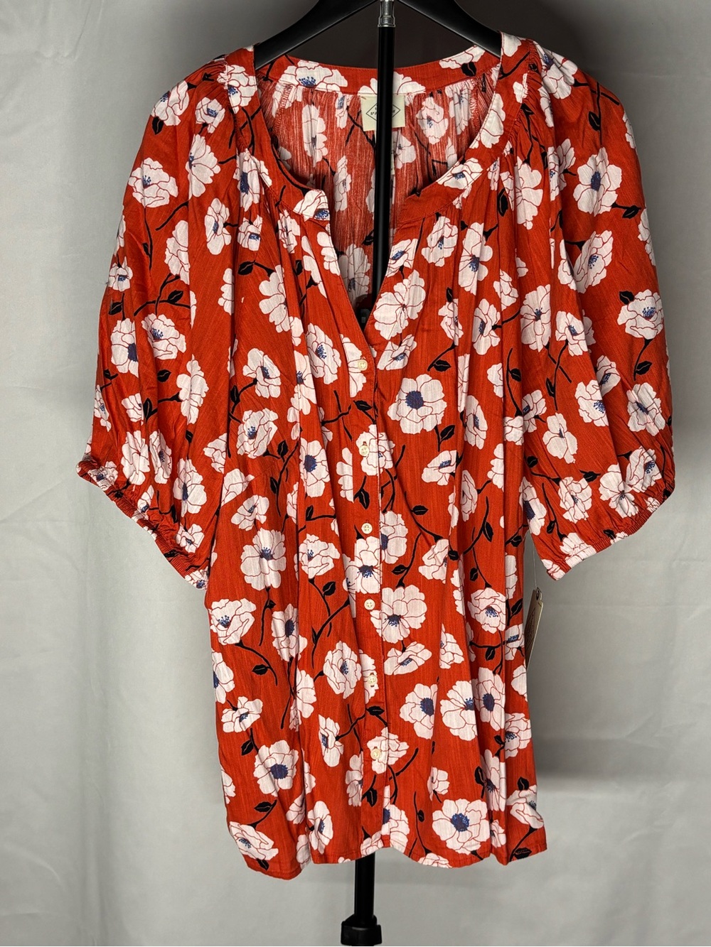 St. John's Bay Rust Red Floral Button-Front Blouse New with Tags Plus Size